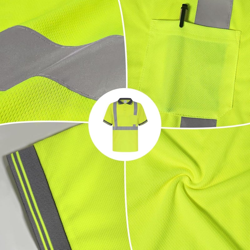 TCCFCCT Safety Polo Shirt for Men, Class 3 High Visibility Shirts for Men Construction Work, Hi Vis Shirts for Men Reflective, Night Working, Quick Drying, PLD-Yellow-3XL - Image 4